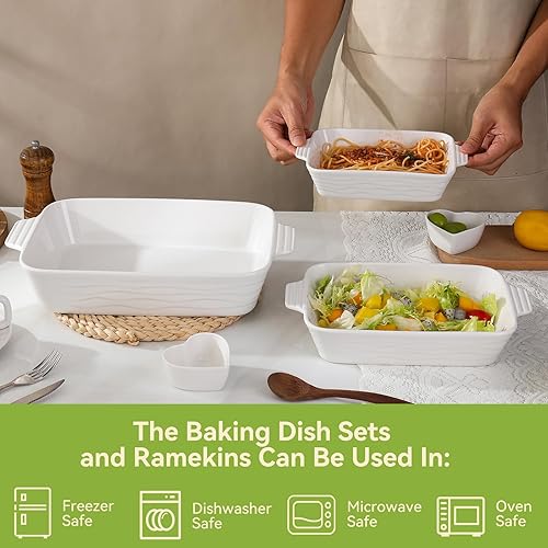 Miniatura 5 de Fuente para hornear para horno, juego de cazuelas y utensilios para hornear con ramequín, molde de cerámica para lasaña de 9 x 12.8 pulgadas,