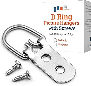 PHS Heavy Duty D Ring Picture Hangers - 50 Pack - 2 Hole with Screws - D Rings Heavy Duty, Painting Hangers, Support 40 lbs
