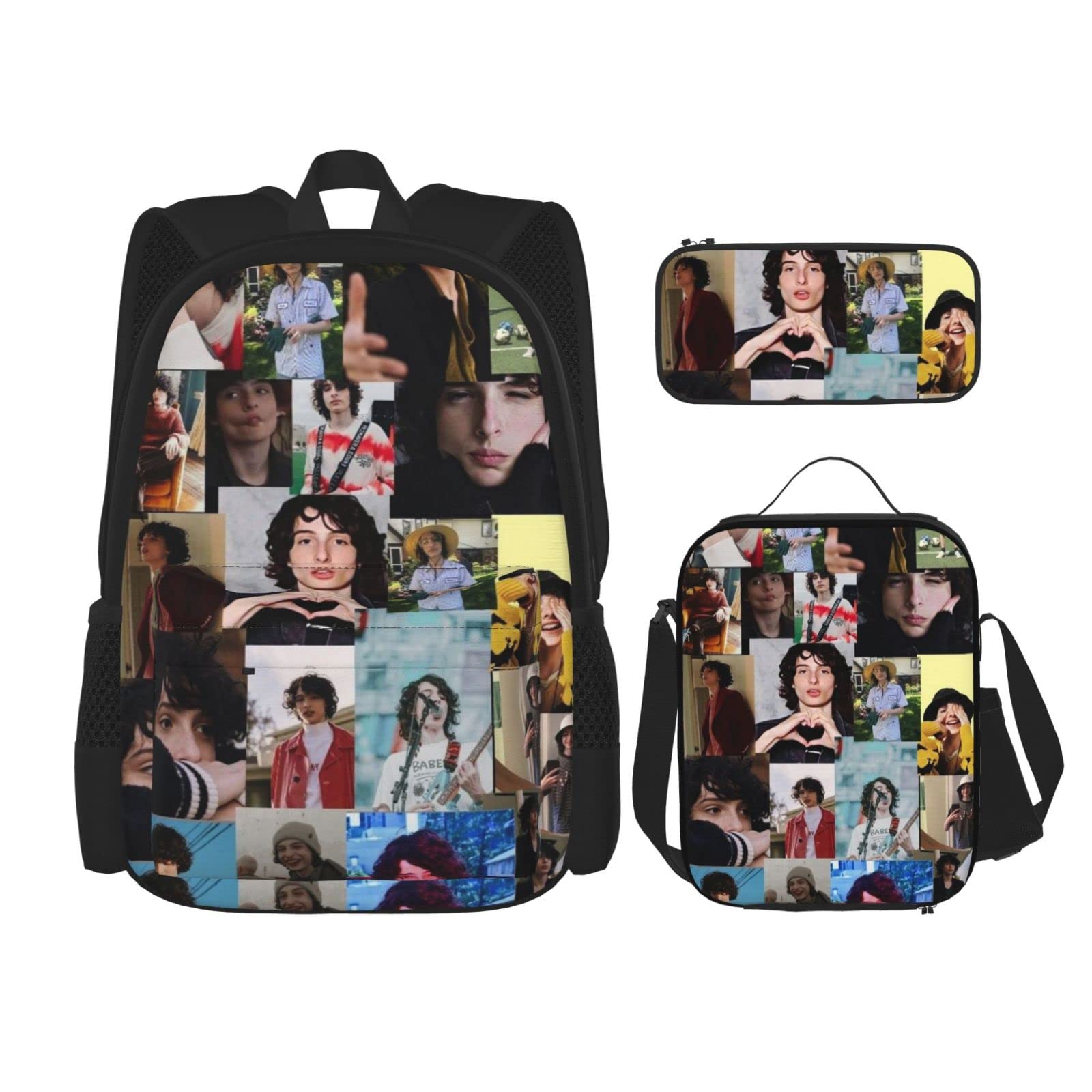 Unisex Backpack Finn Cute Wolfhard School Bags+Pencil Case+Lunch Box Combination Bookbag