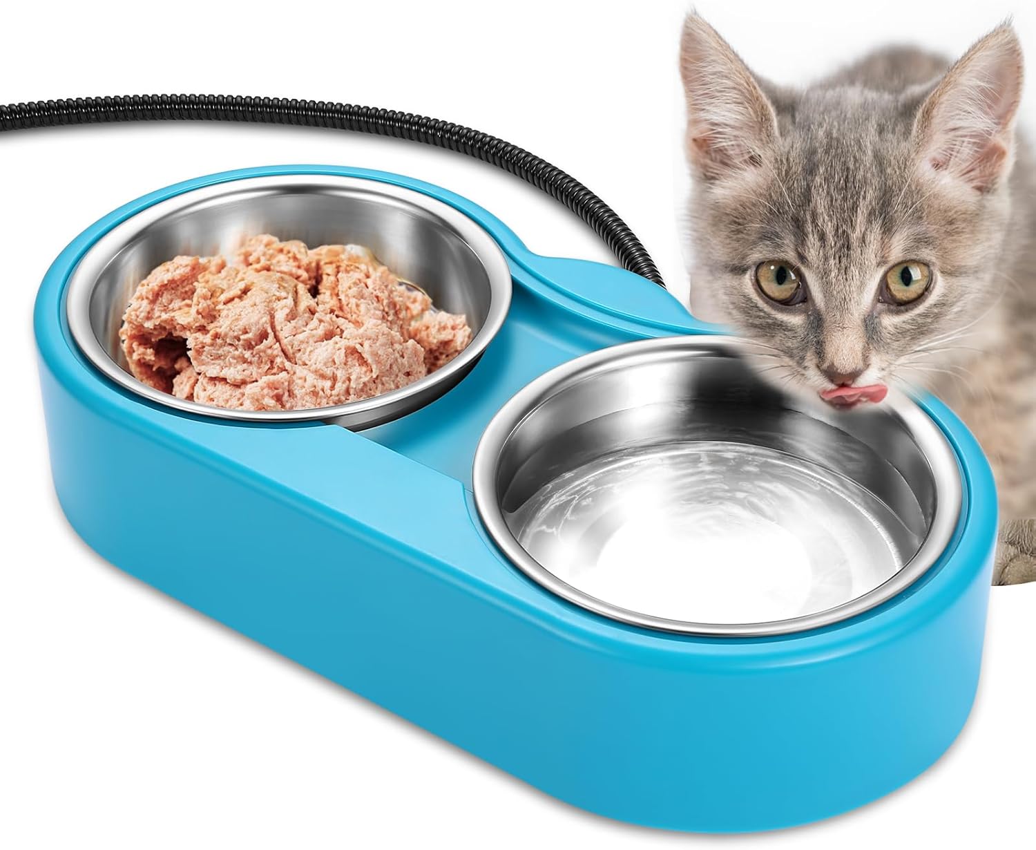 Outdoor Heated Water Bowl for Cat: Heated Cat Bowl - 47 OZ Outdoor Heated Pet Bowl with Stainless Steel Bowl, Heated Water Food Bowl for Cat Pet, Thermal Pet Bowl Provide Water and Hot Food in Winter