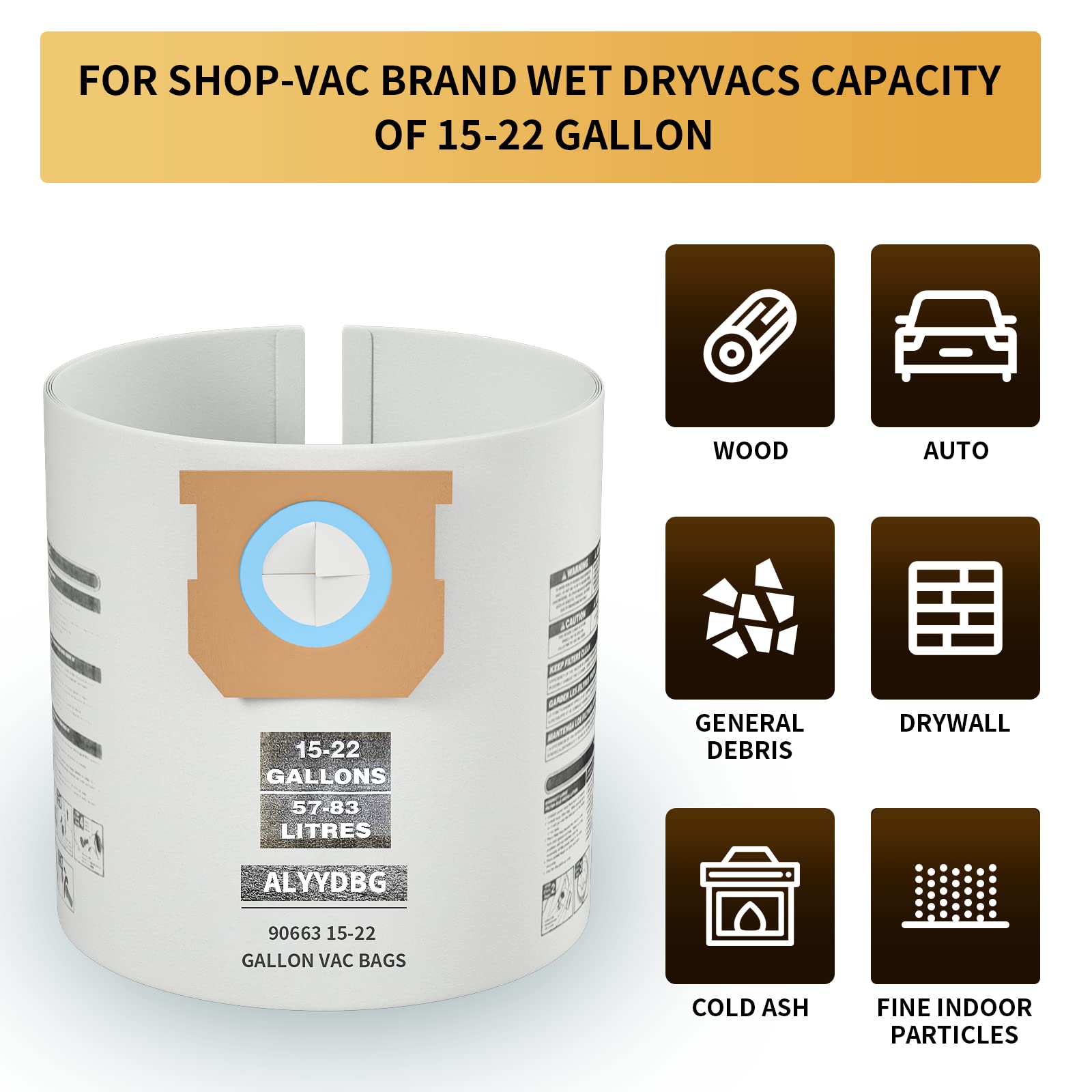 90663 Shop Vac Bags AIR-for Shop Vac 15-22 Gallon Dust Bags