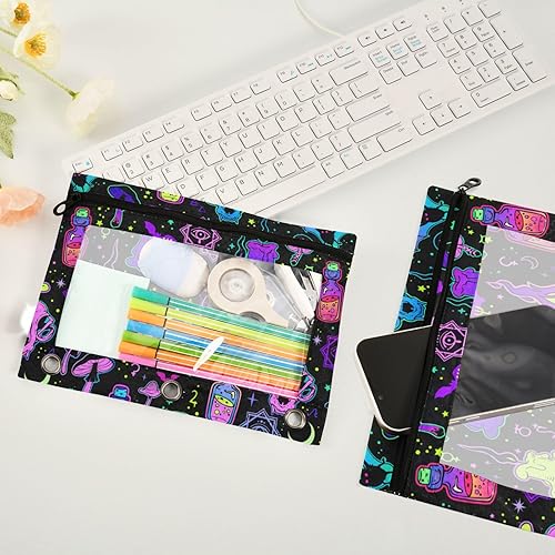 Miniatura 4 de Funny Bright Witchy Elements1 - Estuche para lápices de 3 anillas, paquete de 2 unidades, estuche de plástico transparente impermeable con