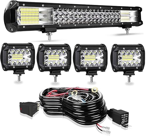Turbo SII 20 pulgadas 288 W 28000 lm Barra de luz LED Kit 4 piezas 4 pulgadas 60 W LED Pods conducción barra de luz antiniebla con arnés de cableado