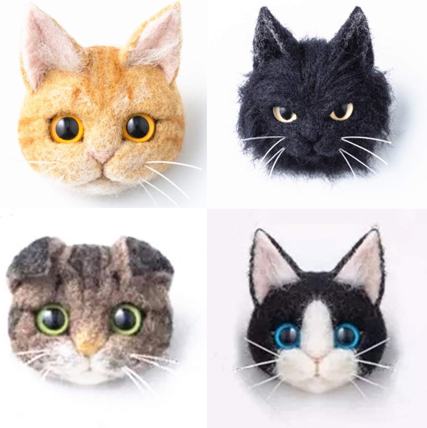 T.F GHGDIY Wool Needle Felting Kit with Basic Needle Felting Tools,Video Tutorial,Easy for Beginners, Felted Cat Kitten Brooch,Felted Animal (4 in 1 F Set)