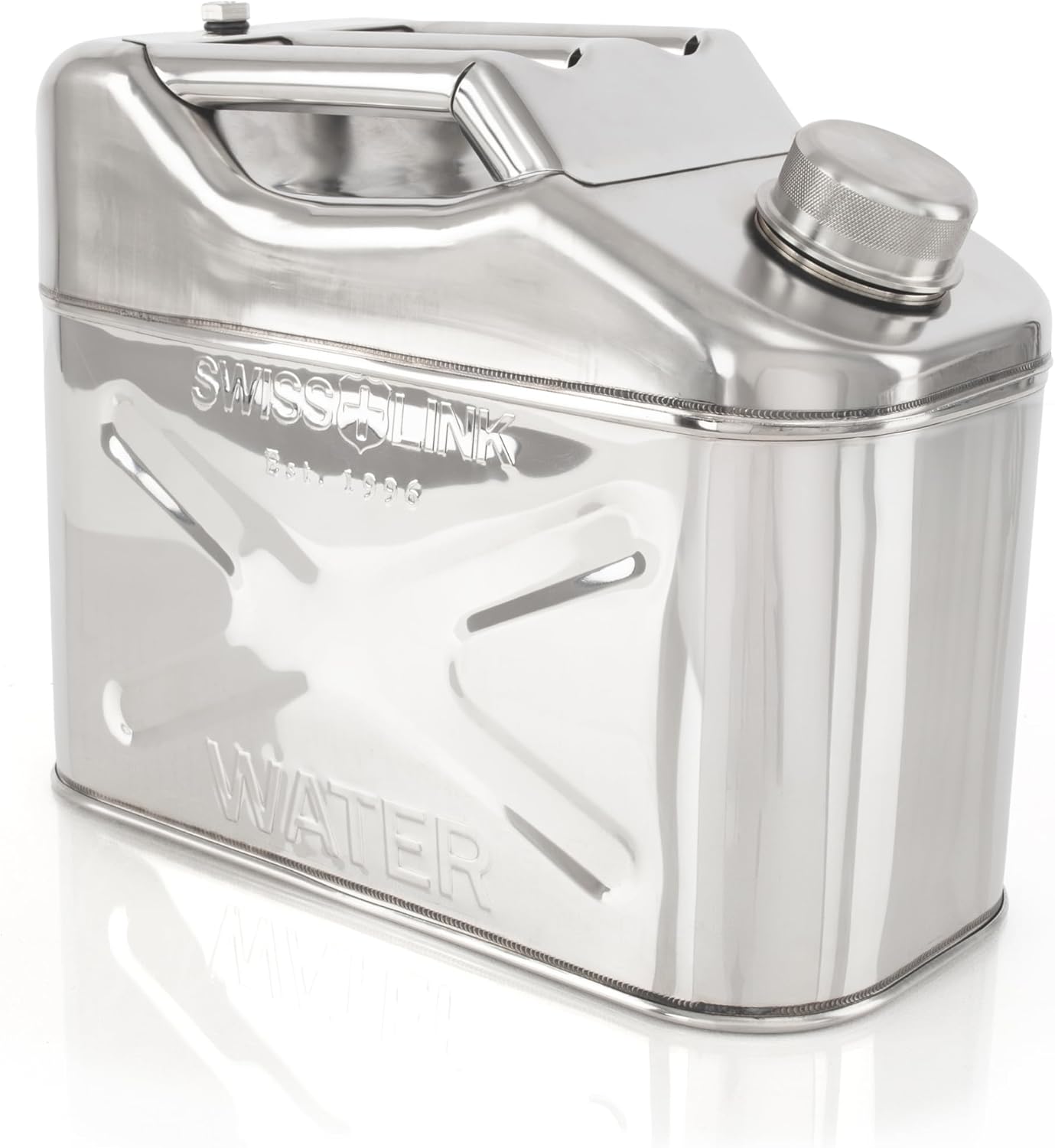 Swiss Link 10L Stainless Steel Water Can, Heavy-Duty 0.8mm Food-Grade 304 Steel – Seamless, Leak-Proof Design with Spout & Vent – BPA-Free Drinking Water Storage for Emergency, Survival, Off-Grid Use
