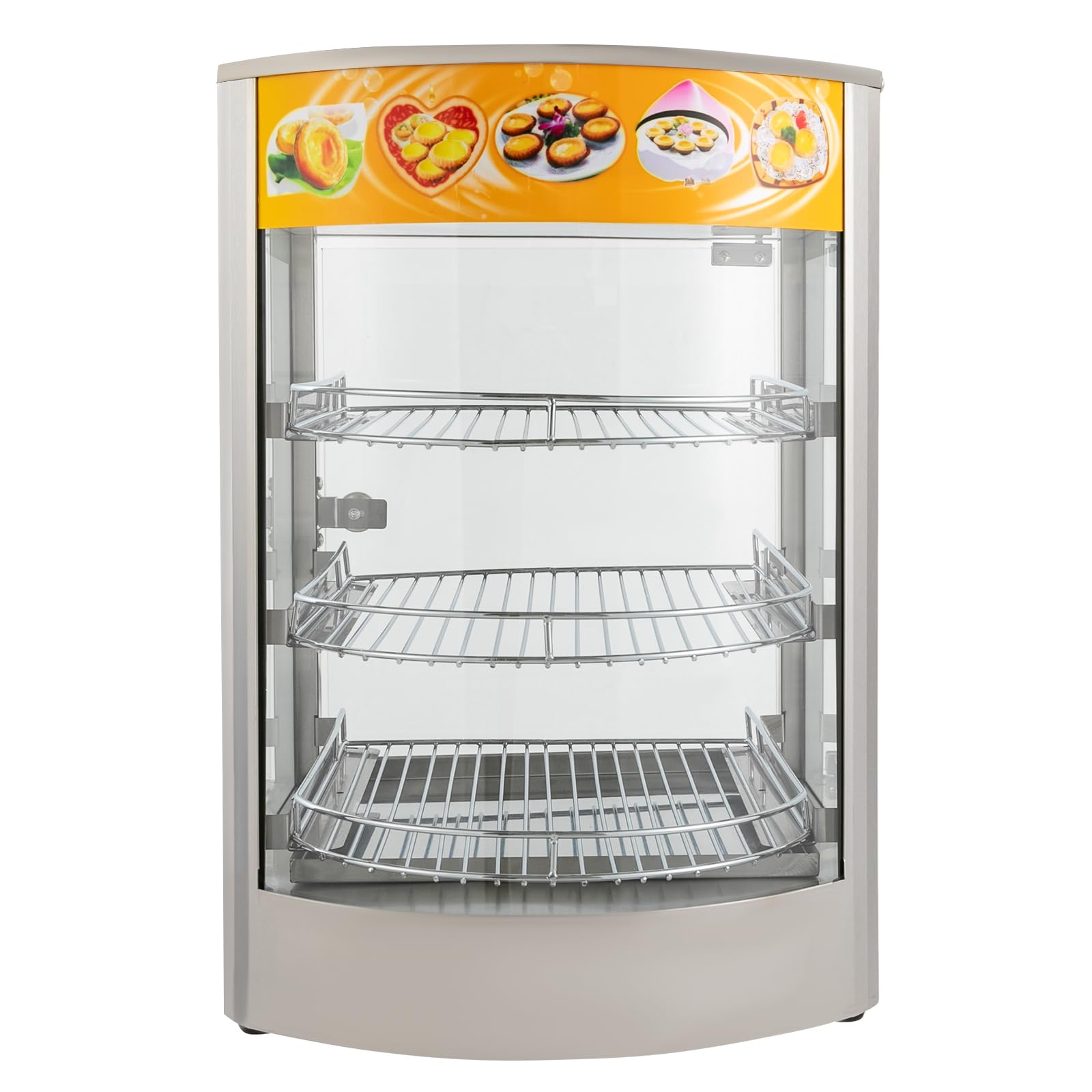 Gabinete Calefacción Encimera 0,8 KW Armario Calefacción Comercial Curvo para Alimentos Calientes 3 Capas 30-85 °C Vitrina De Pastelería Apto Para Cantinas Panaderías Cafés