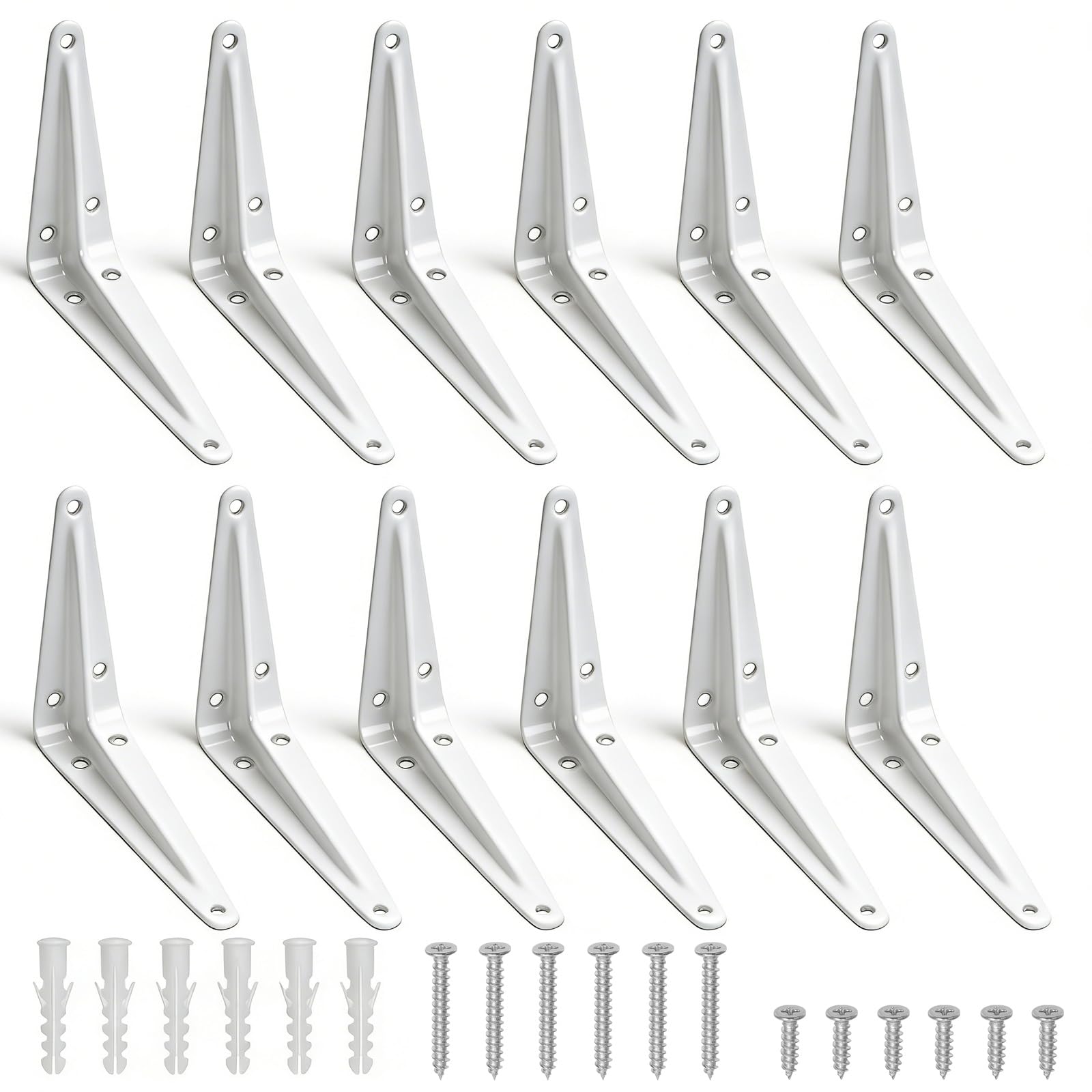Swpeet 12 Pack 4 x 5 Inch White Heavy Duty Shelf Brackets, Floating Shelf Bracket, L Bracket Corner Brace Support, Metal Joint Angle Brackets with Screws and Anchors Kit for Wall Hanging Shelves