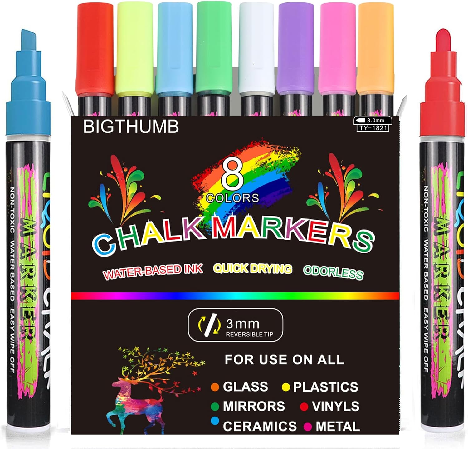 BIGTHUMB Liquid Chalk Markers, 3mm Glass Markers Erasable Chalk Pens