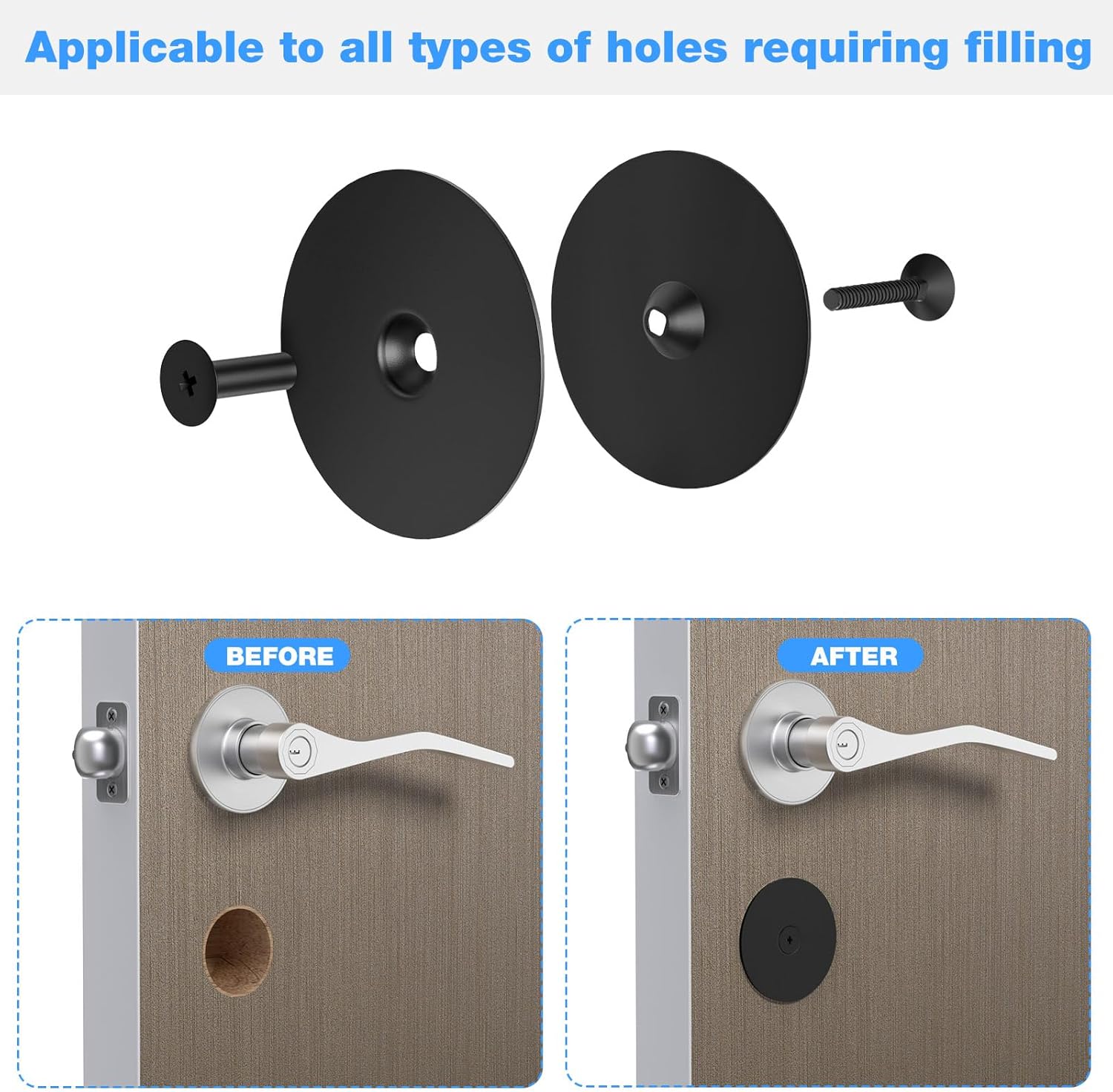 Door Hole Cover Plate 2-5/8" Deadbolt Hole Cover Diameter Round for Door Knob Plate, Door Hole Filler Plate Door Hole Cover/Matte Black Door Knob Cover - 2 Pack