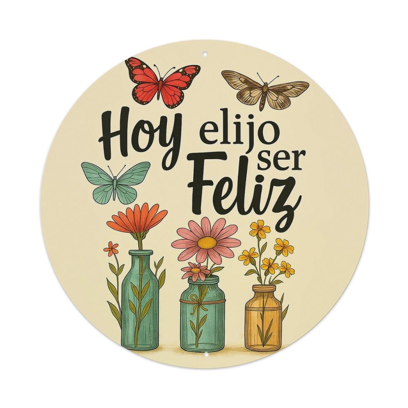 Jdyansheng Vintage Hoy Elijo Ser Feliz Butterflies Flowers Tin Sign Metal Poster Metal Signs For Home Man Cave Bar Cafe Kitchen Laundry Room Wall Decorations 8X8 Inches
