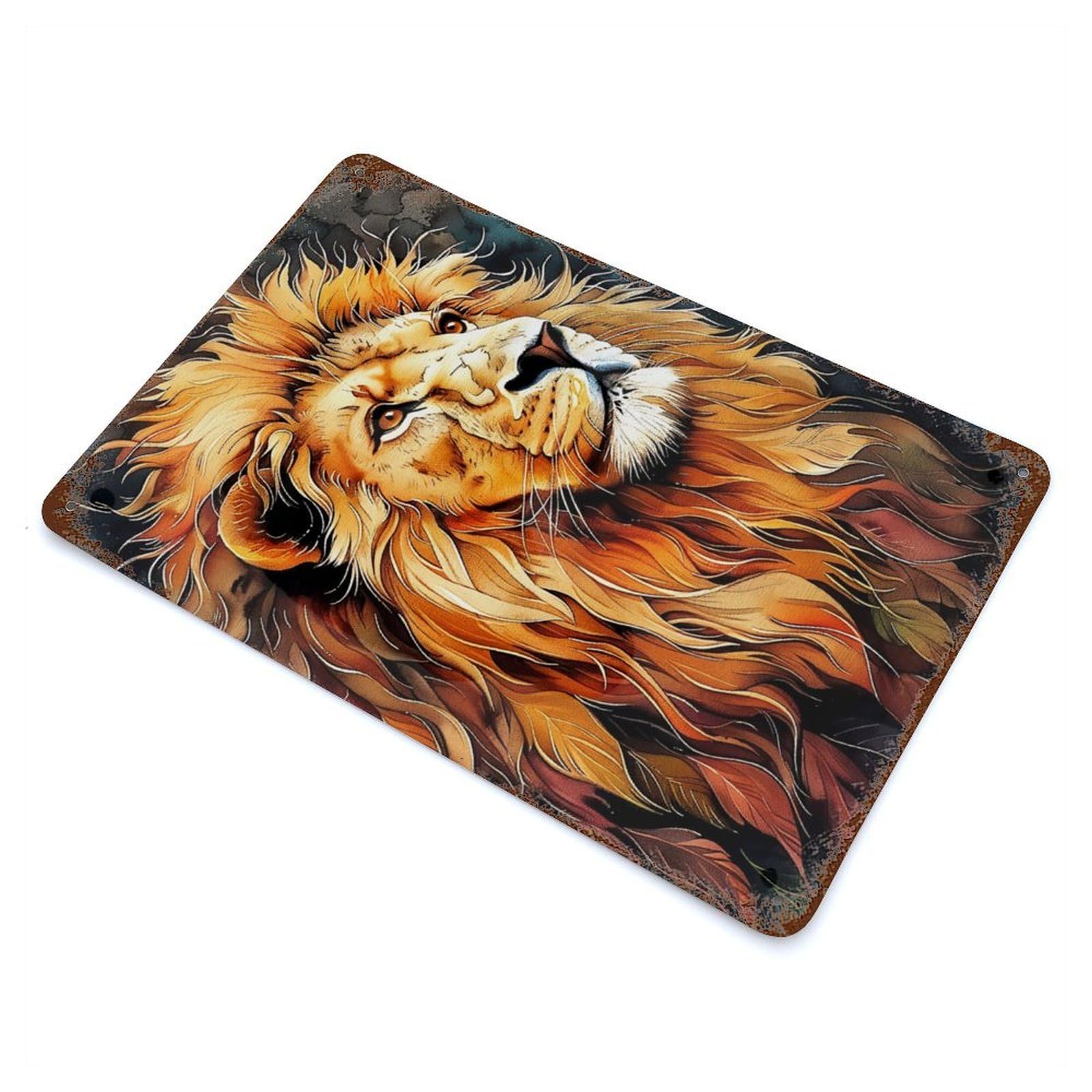 Majestic Lion Portrait Aged Metal Wall Plaque 11.8"x7.9", for Living Room, Hallway And Home Decor, Shabby Chic Decor