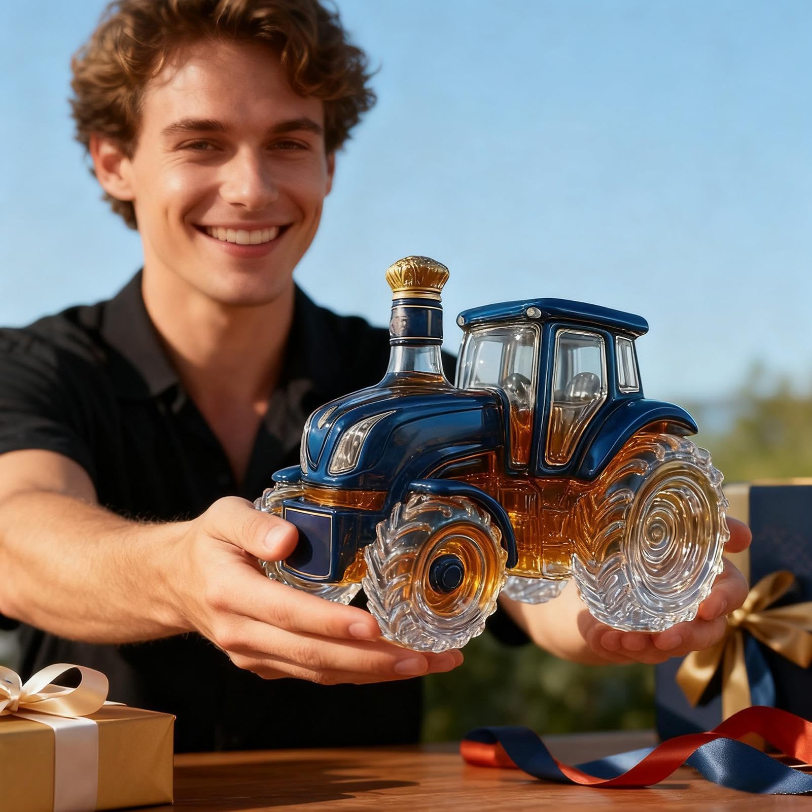 Butelka na whisky – ciągnik pusty pojemnik na alkohol | dekoracyjna szklana karafka butelka na whisky, do wina, tequili, brandy, wódki, dekoracja domu, baru, biura, dla mężczyzn, taty, na urodziny