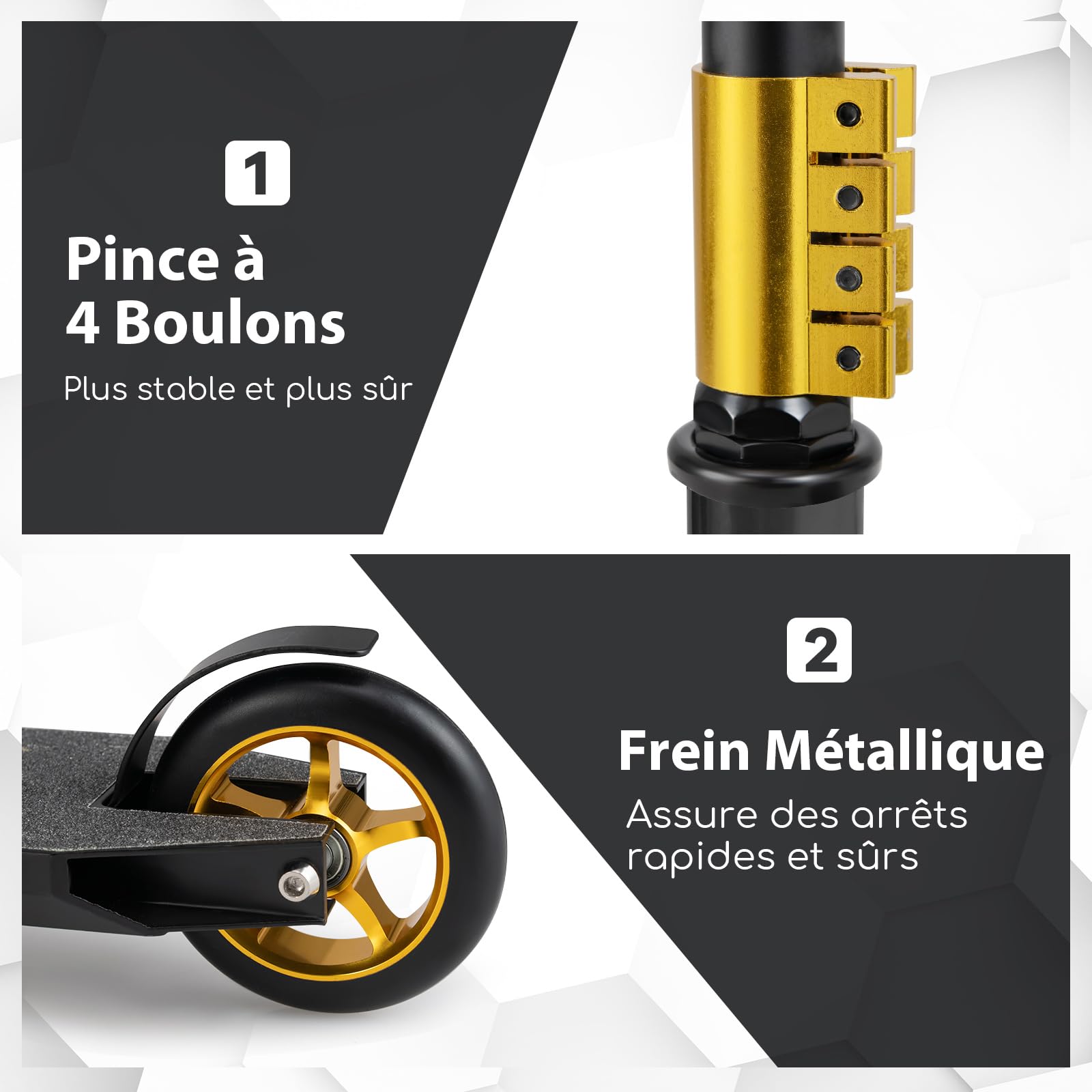 COSTWAY Trottinette Freestyle avec Roulements ABEC-7 & Roues en PU 110mm, Trottinette Pro Enfant avec Pont Élargi & Guidon à 360°, Frein Métallique, Charge 100kg pour Adolescents de 10 Ans+