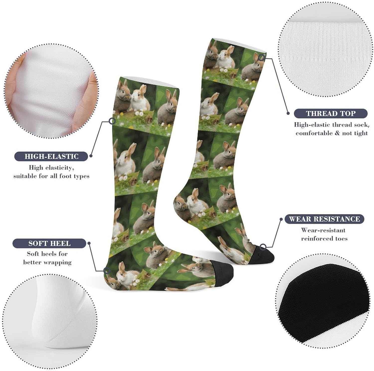 Cute Rabbits Compression Socks for Women Men Comfort Over The Calf Socks Moisture Wicking Breathable Athletic Sock
