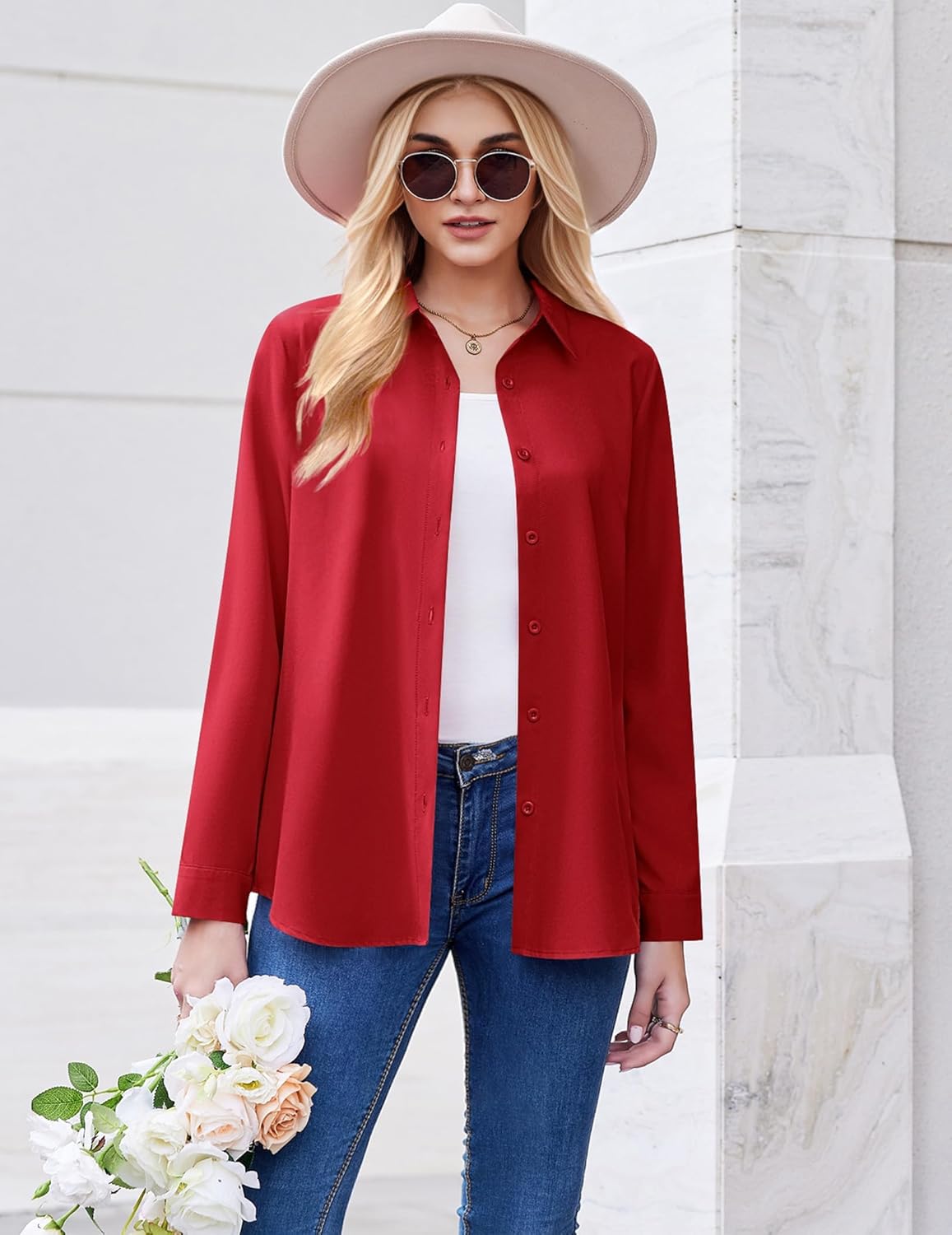 ZEAGOO Button Down Shirt for Women Long Sleeve Blouses Floral Printed Tops Business Casual Work Outfits S-XXL - Image 3