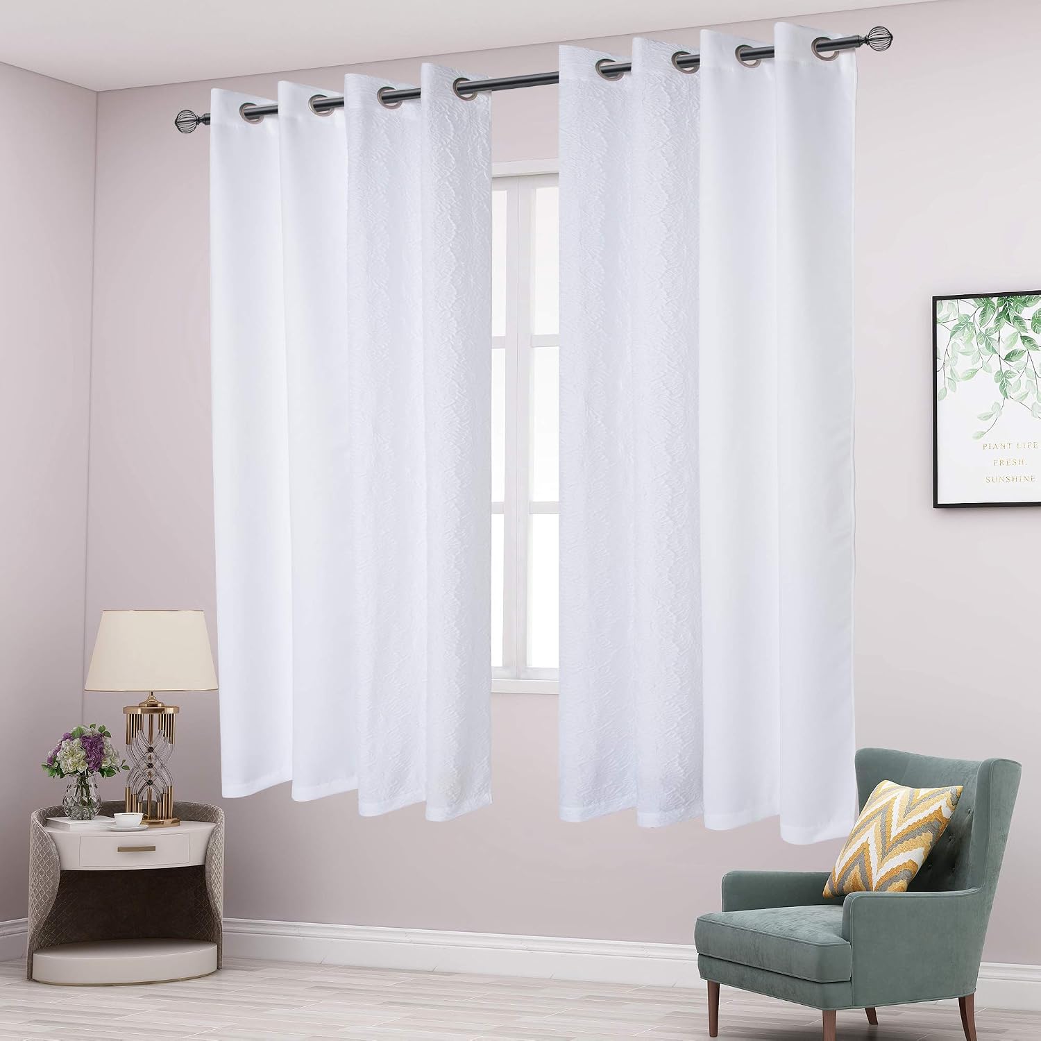 LORDTEX Mix and Match Curtain - 2 Pieces Blackout Curtains and 2 Pieces 3D Embossed Matelassé Sculptured Curtains for Bedroom Living Room Grommet Window Curtains Set of 4 Panels (27x63/Panel, White)