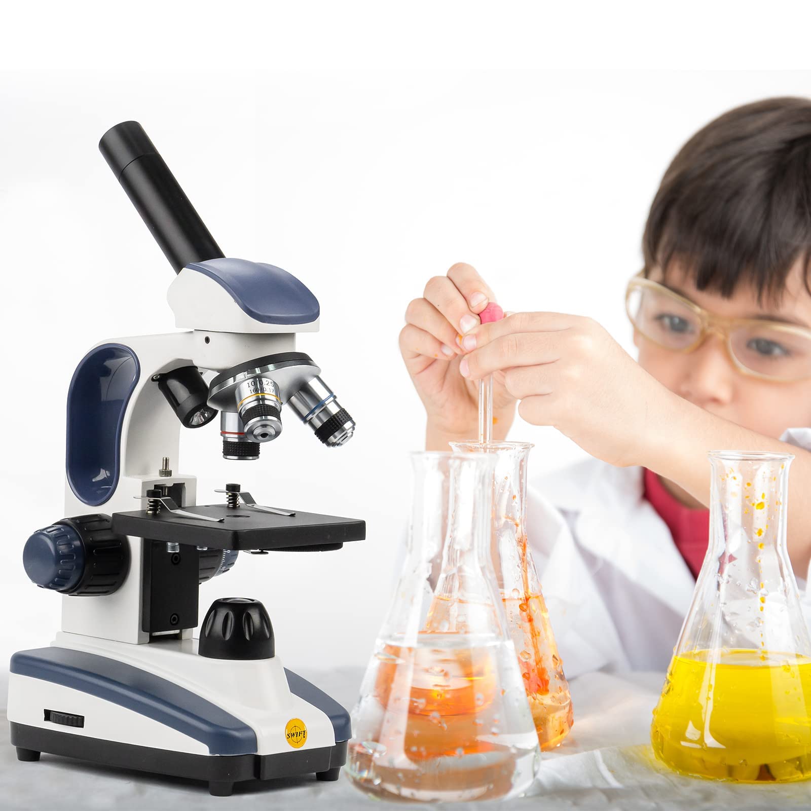 Swift SW200 Compound Mikroskop für Kinder und Studenten, 40X-1000X, Weitwinkel, 10X/25X Okular, Tragegriff, kabellos, Metallkörper