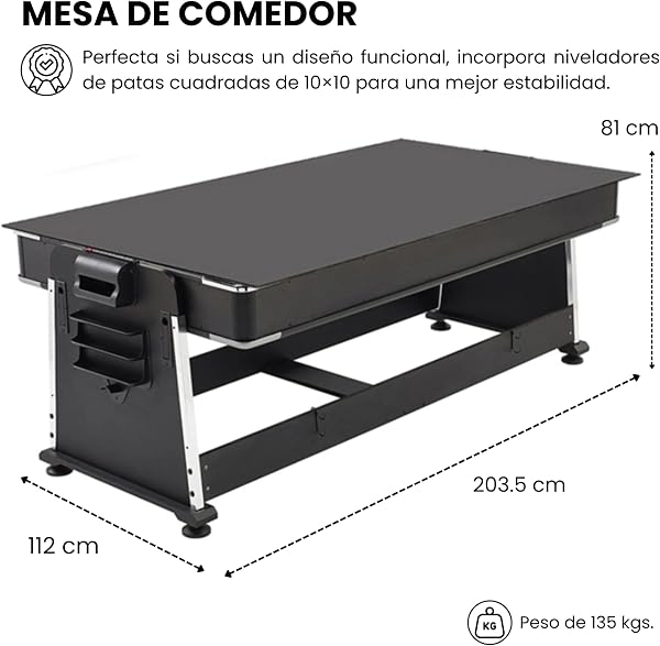 DEVESSPORT Multijuego Giratorio 4 en 1 Olimpus | Mesa de Billar, Air Hockey, Ping-Pong y Mesa de Comedor | 203.5x112x81 cm | Incluye Todos los Accesorios para los 3 Juegos - 5