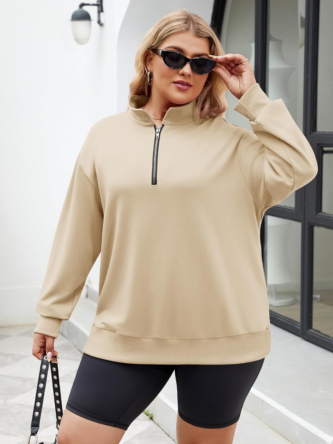 Chulianyouhuo Womens Plus Size Half Zip Pullover Long Sleeve Oversized Sweatshirt Drop Shoulder Hoodie Teen Girls Y2K Clothes - Image 6