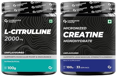 Carbamide Forte Micronised Creatine Monohydrate Powder - Unflavoured - 33 Servings - 100g & L Citrulline Powder 2000mg P