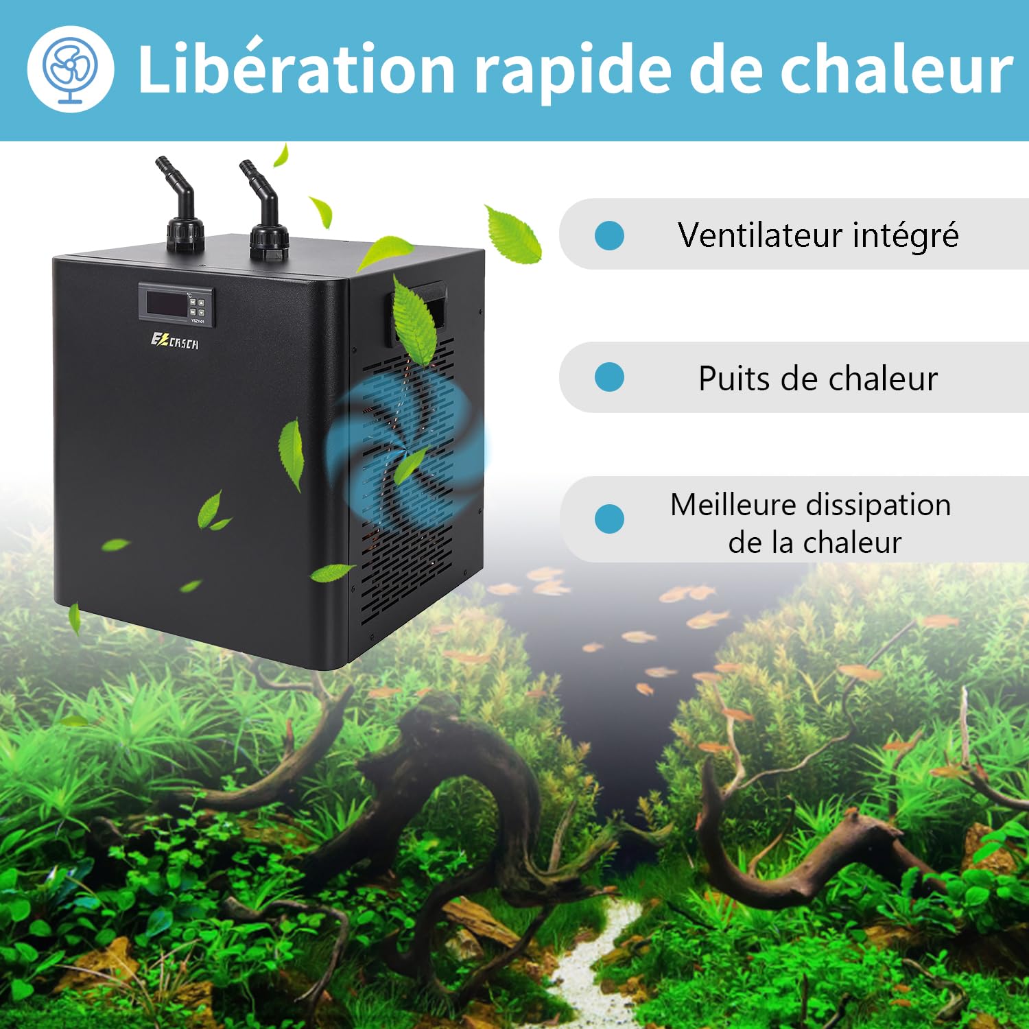 300L Refroidisseur d'eau pour Aquarium 245W, système de Refroidissement pour Aquarium de Poissons, système de Refroidissement pour crevettes d'aquaculture, Tuyau et Anneau de Fixation Inclus.
