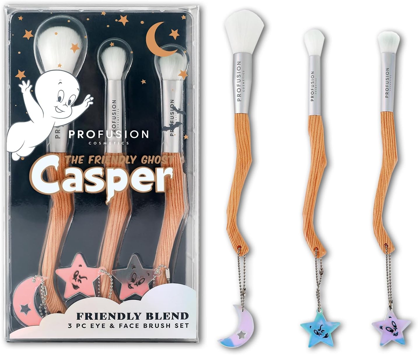 Profusion Cosmetics Casper The Friendly Ghost 3 Piece Eye and Face Brush Set for Flawless Makeup, Achieve Adorable Look with the Essentials Elegance Brush Set