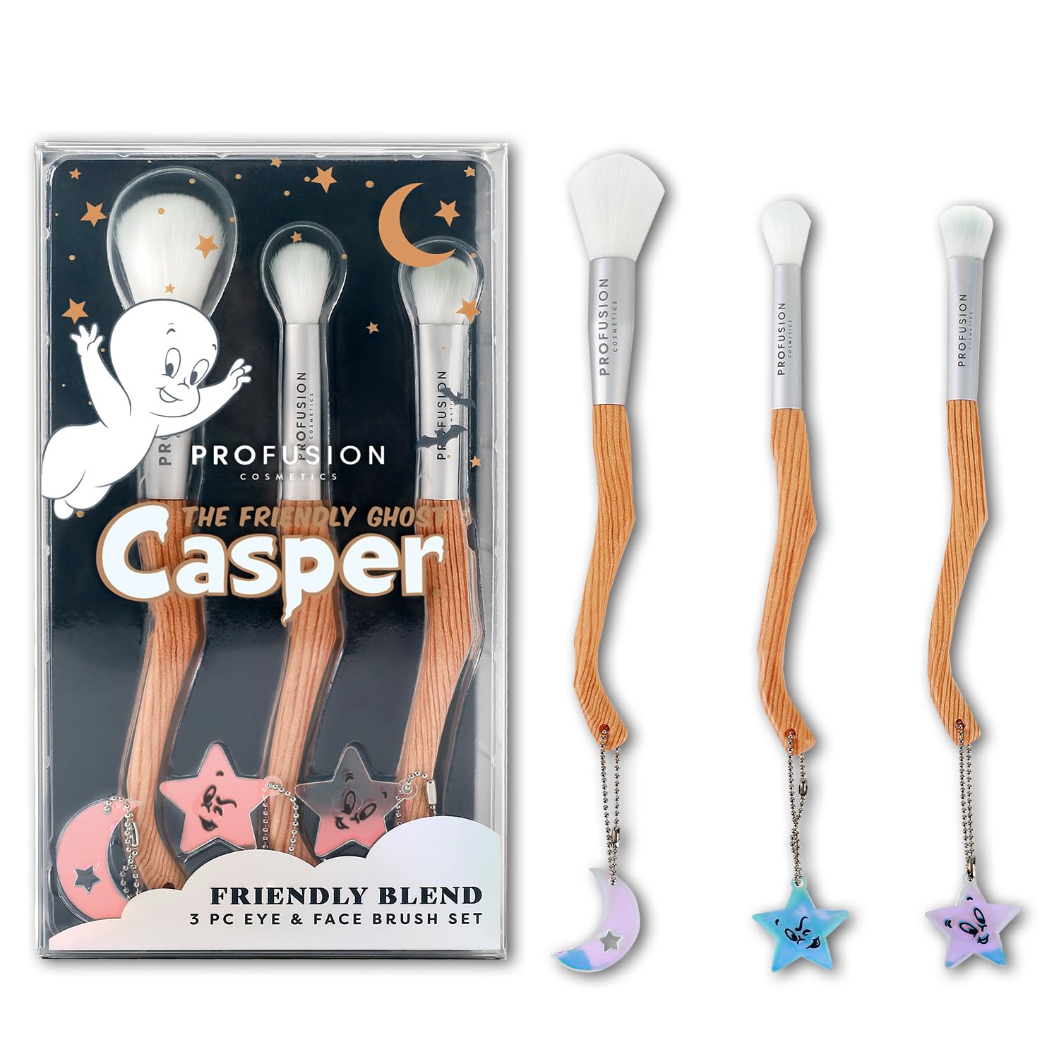 Profusion Cosmetics Casper The Friendly Ghost 3 Piece Eye and Face Brush Set for Flawless Makeup, Achieve Adorable Look with the Essentials Elegance Brush Set