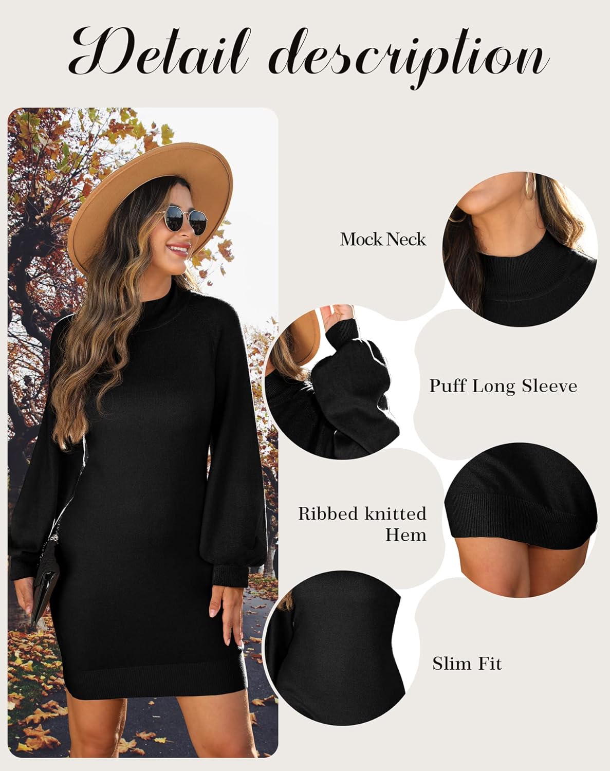 GRECERELLE 2026 Women's Mock Neck Ribbed Long Sleeve Bodycon Pullover Cute Mini Sweater Dress (XS-2XL) - Image 6