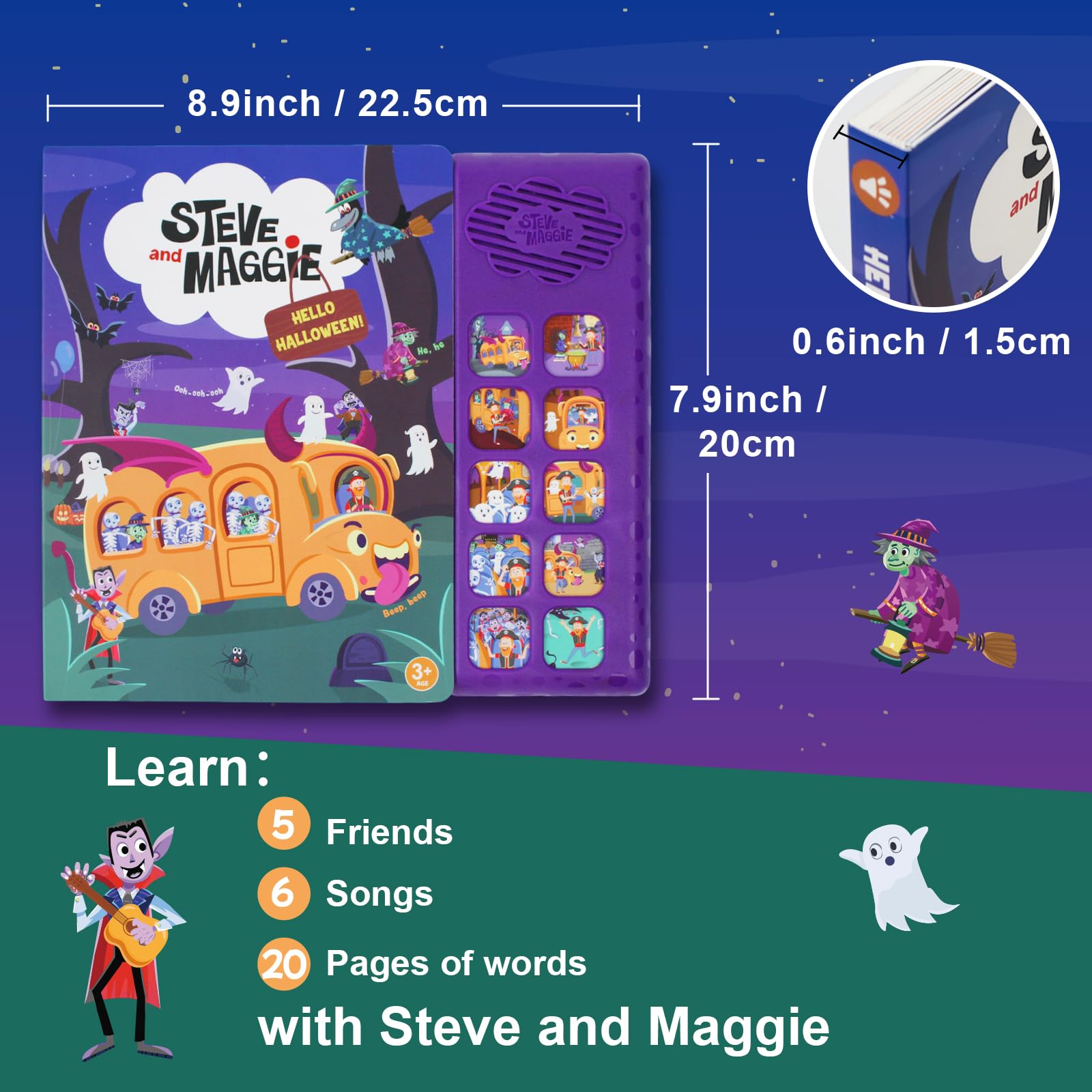 Steve and Maggie Sing-Alongs 10-Button Safe & Sound Book | Interactive Halloween Toys for Kids Ages 3-8 | Learning Books with Music Gifts for Boys & Girl