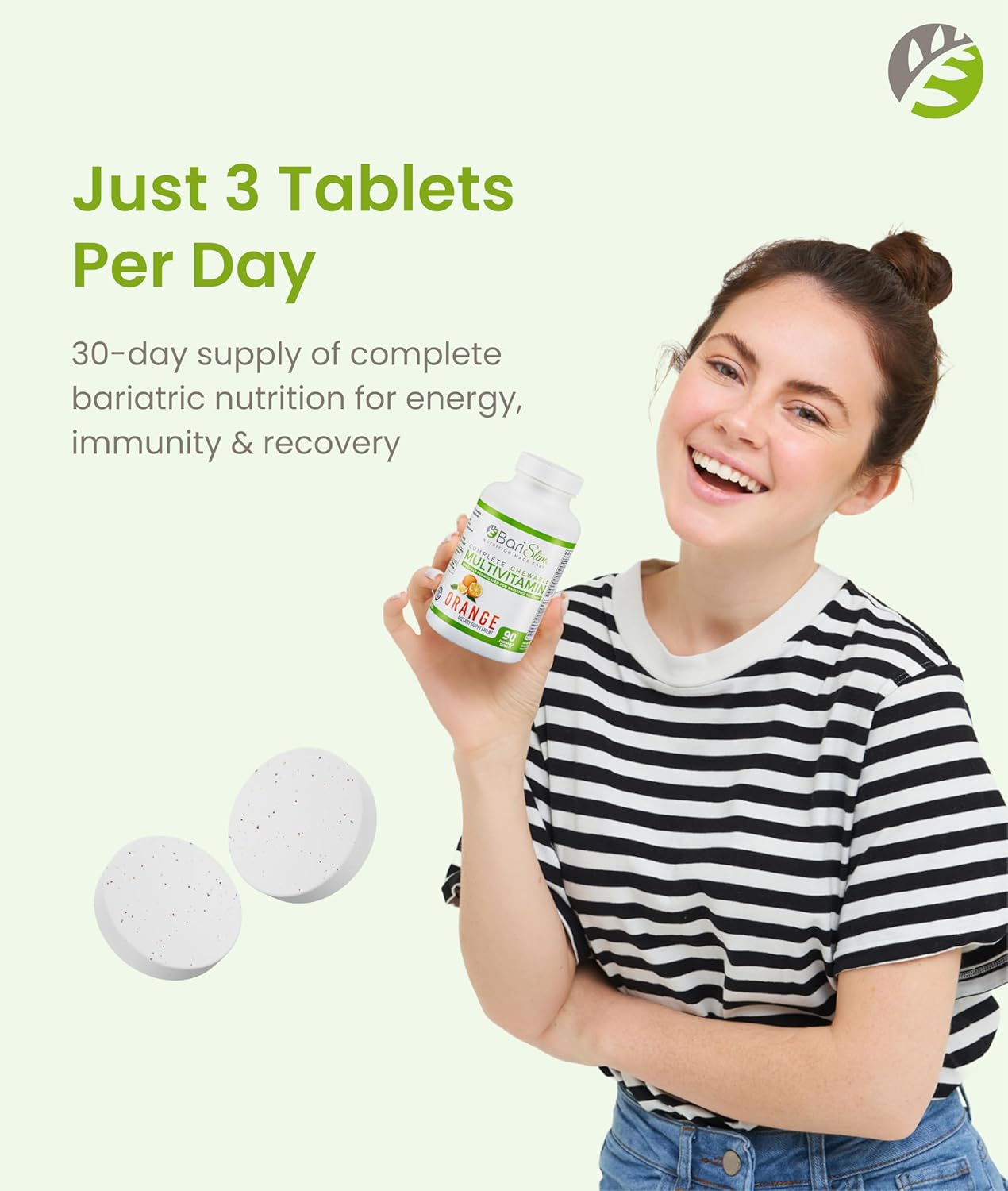 BariSlim Complete Chewable Bariatric Multivitamin Tablets - 45 mg Iron - Bariatric Vitamin & Supplement for Post Bariatric Surgery Including Gastric Bypass & Gastric Sleeve | Orange | 90 Tablets