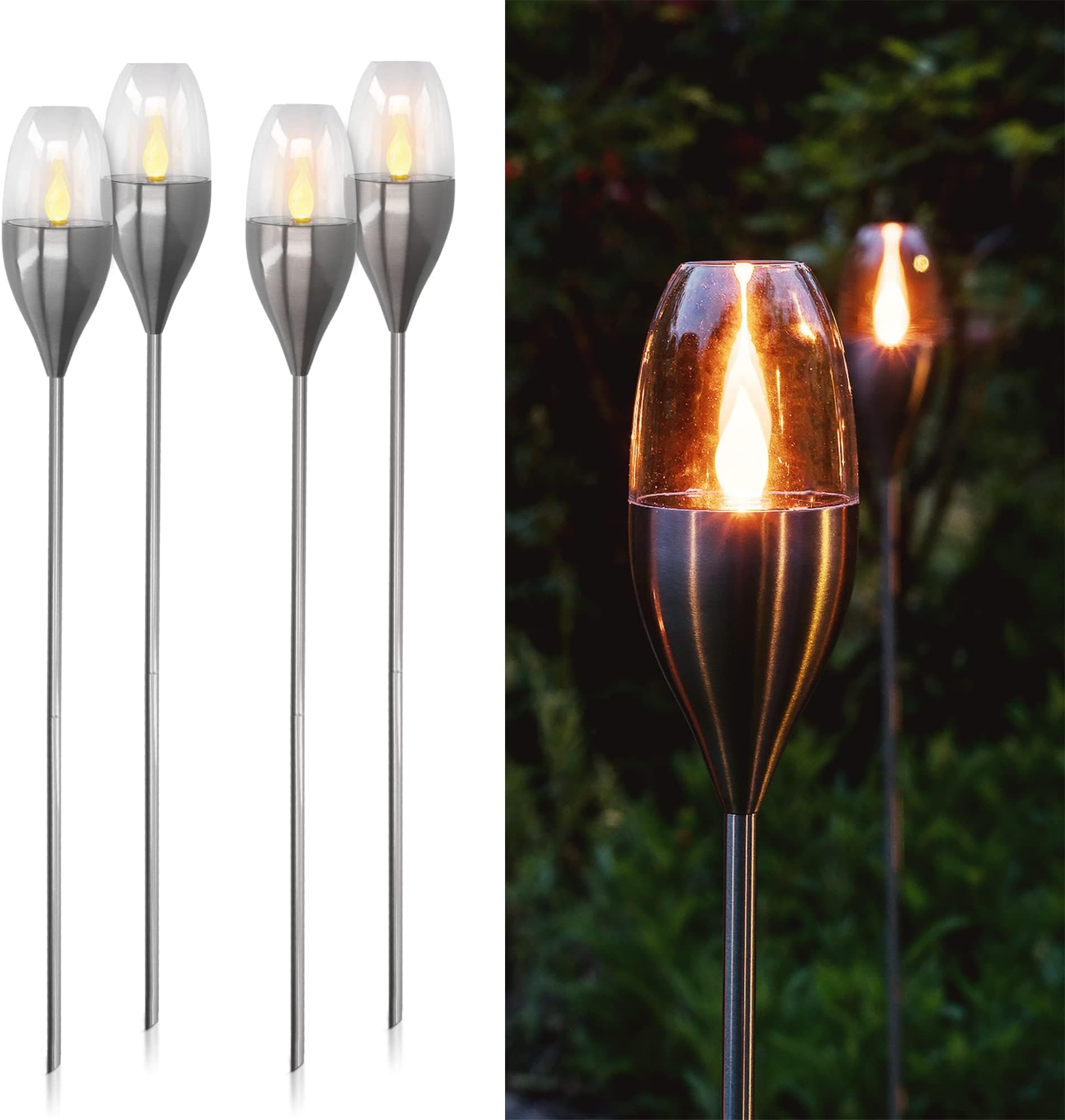 Navaris 4x Lampe Torche Solaire LED Effet Flamme pour Jardin - Lumière ...