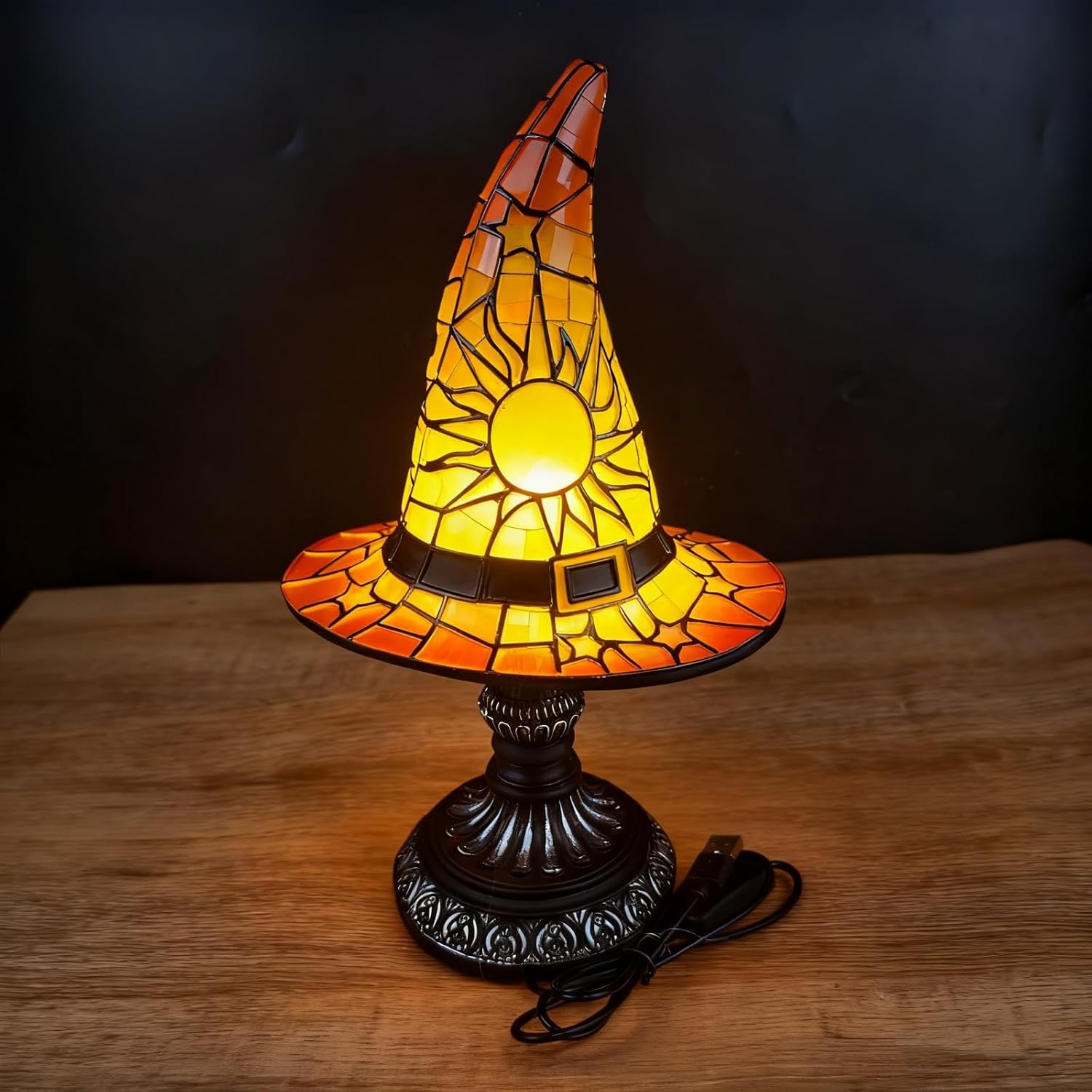 Turkish Exotic Mosaic Mushroom Hat Table Lamp with Handmade Moroccan-style Decorative Glass Retro Light for Bedroom Living Room Man Cave Art Decor