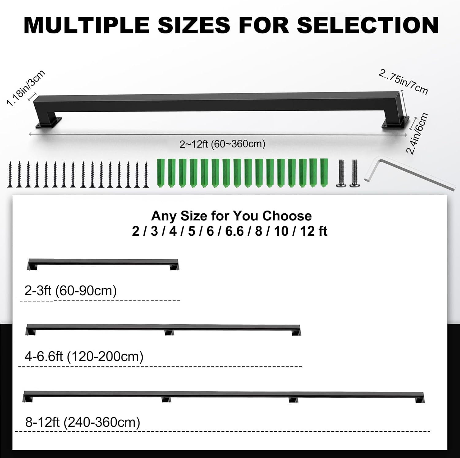 6FT Stair Handrail Indoor, Black Metal Stair Railing, 500lbs Load Capacity Industrial Iron Handrail, Wall Mounted Safety Handrail, for Stairs, Home, Loft, Porch, Deck, Rust-Resistant