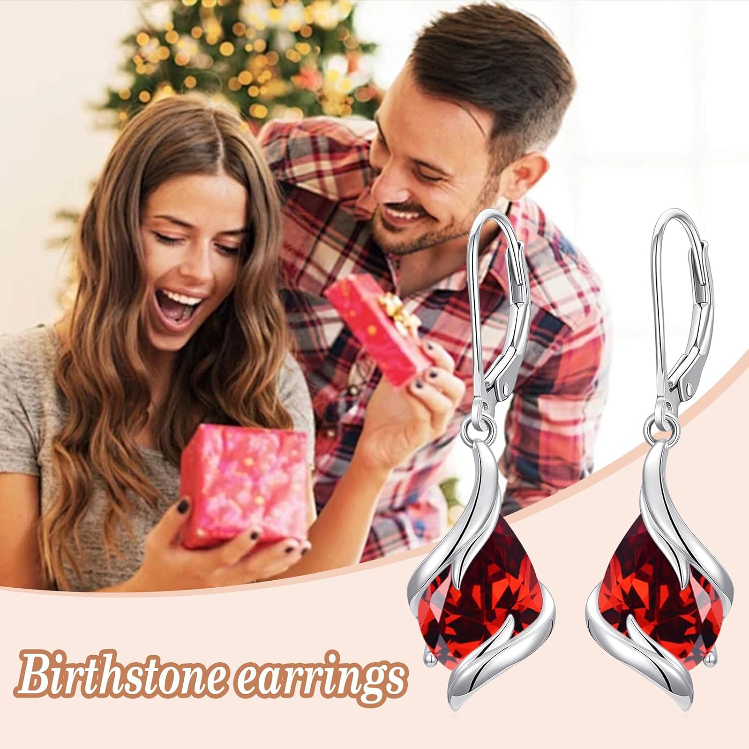 Birthstone Earrings for Women 925 Sterling Silver Teardrop Dangle Earrings Fine Jewelry Anniversary Birthday Gifts for Her Wife Mom - Image 3