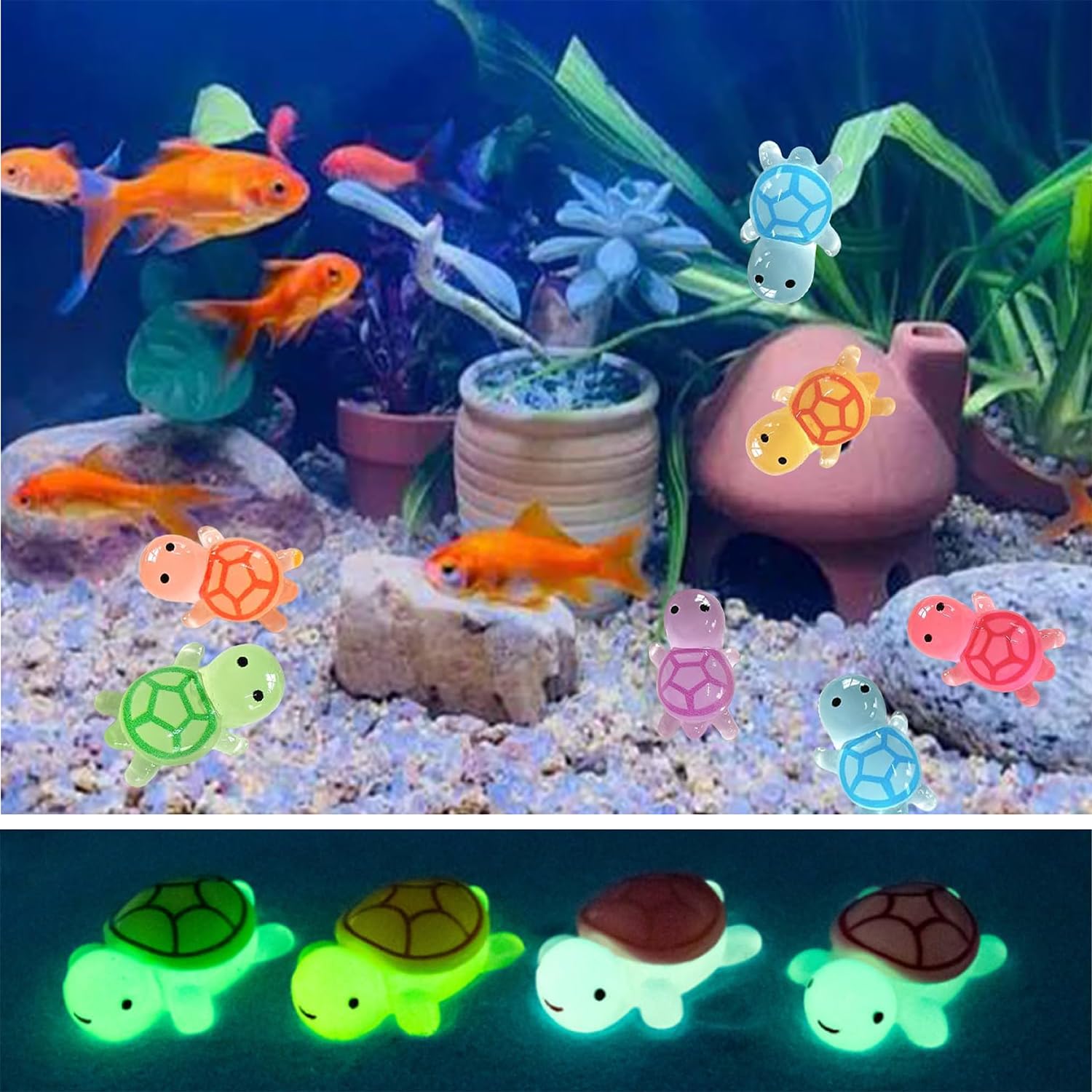 60 sztuk świecących w nocy figurki żółwi z żywicy | Mini figurki zwierząt 2,3 cm, 6 kolorów, do akwarium/ogrodu/roślin doniczkowych, projektów "zrób to sam" i na prezent
