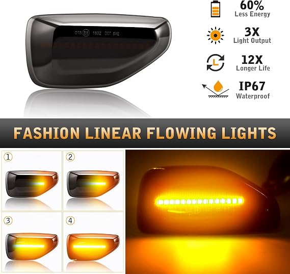 TECTICO LED Dynamic Side Indicator SMD Amber Yellow Bright Canbus Car Smoke Repeater Lights Compatible with Dacia Logan II Sandero II Duster, 2 Lamps