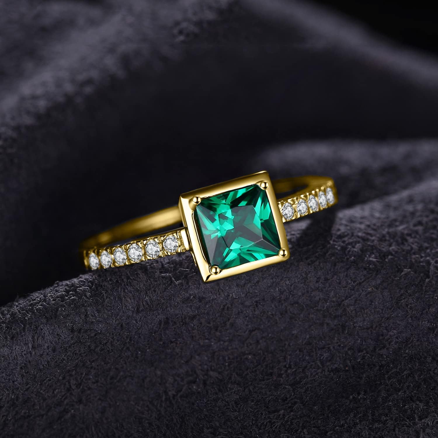 JewelryPalace Square Cut 1ct Created Sapphire Simulated Emerald Solitaire Rings for Her, 14K White Yellow Rose Gold 925 Sterling Silver Promise Ring for Women, Gemstone Jewelry Sets Rings - Image 3