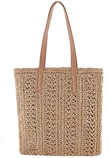 ZLM BAG US Women Straw Crochet Tote Bohemian Summer Beach Bag Large Handmade Shoulder Bag (Light Brown)