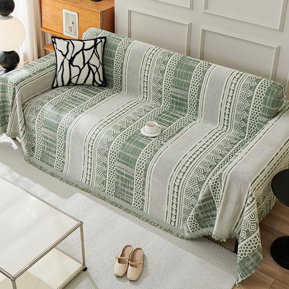 Highdi Sofa Throws Large, Extra Large Throws for Settees, Boho Chenille Versatile Soft Throw Blanket with Tassels for Settees Couch Sofa Bed Armchair (180x230cm,Green)