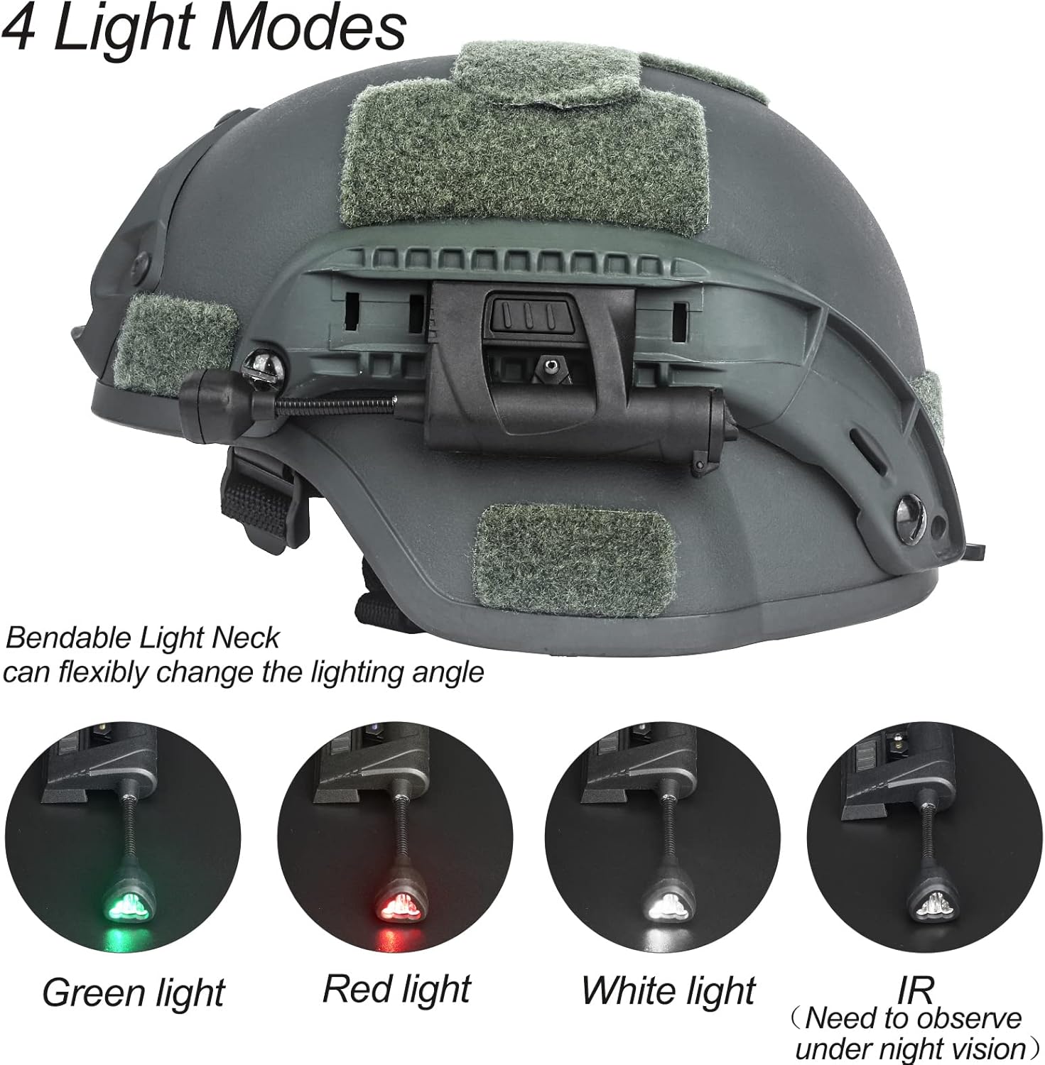 NOBUHIRO Tactical Helmet Light Military, Green/Red/White/IR Illumination Tool With 2 Helmet Lamp Mounts, Bendable Survival Signal Lights for Outdoor Sports Hunting Fishing