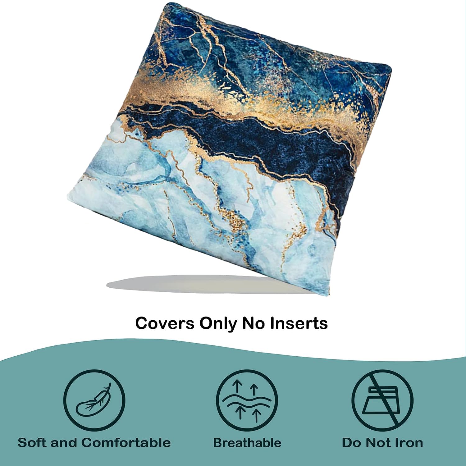 Geliking Sofa Cushion Covers 18x18 Inches Polyester Throw Pillow Case Navy Blue Gold Velvet Marble Cushion Covers Replacement for Home Decor 45cm x 45cm - Image 4