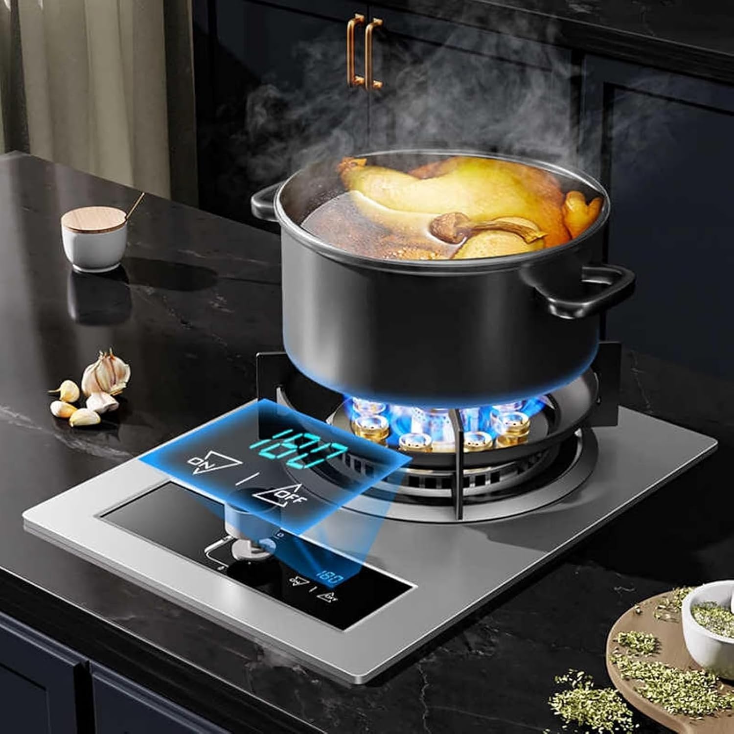 Indoor Gas Stove 1 Burner, 7.2KW Glass Freestanding Gas Cooker, Kitchen Counter Top Hob Stove, with Flameout Protection Timer Both, for Home Kitchen Camping(NG)