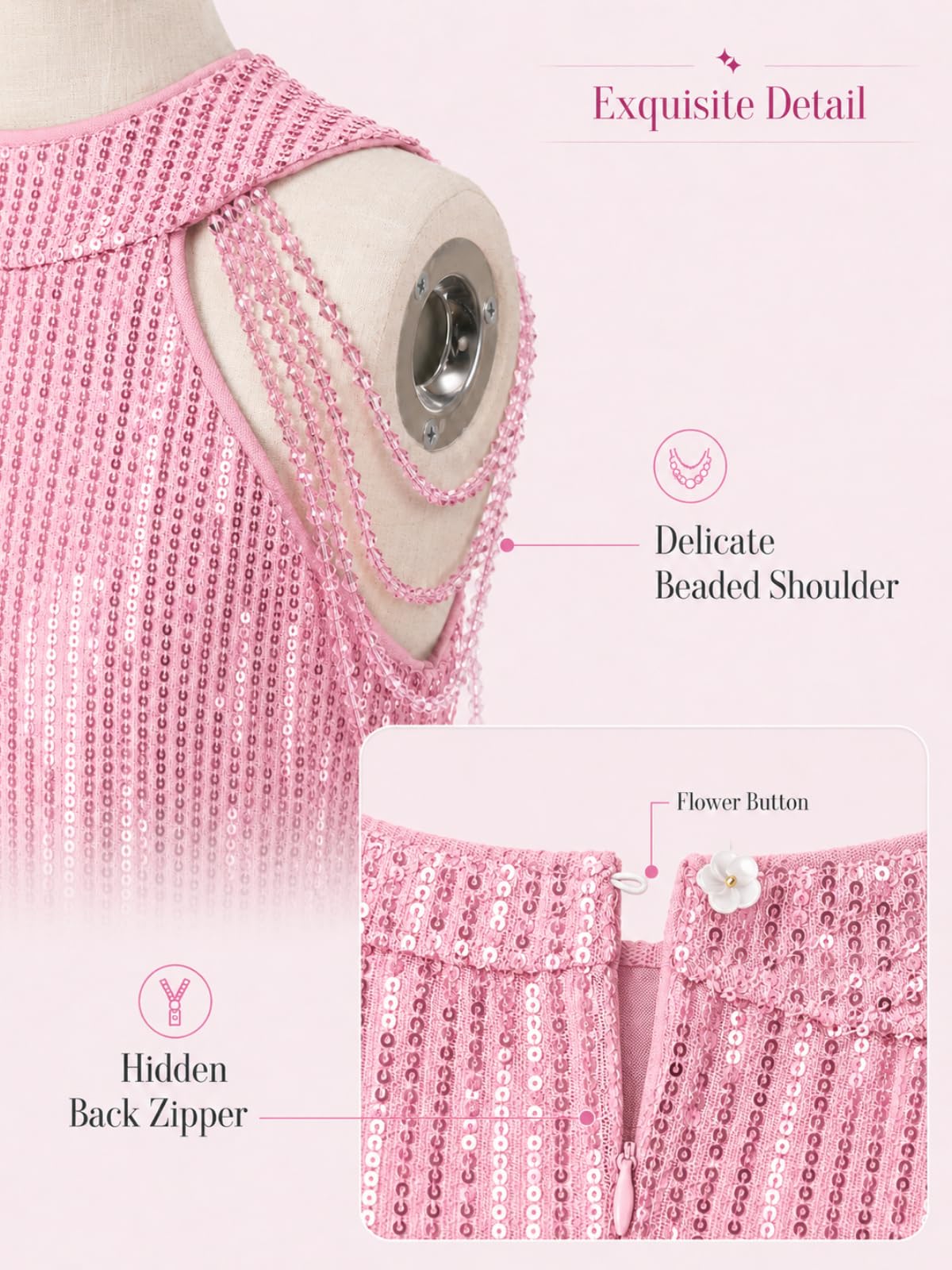 WELAKEN Paillettenkleid für Mädchen, glitzernd, Neckholder, ärmellos, lässig, Party, Hochzeit, Wirbelkleid