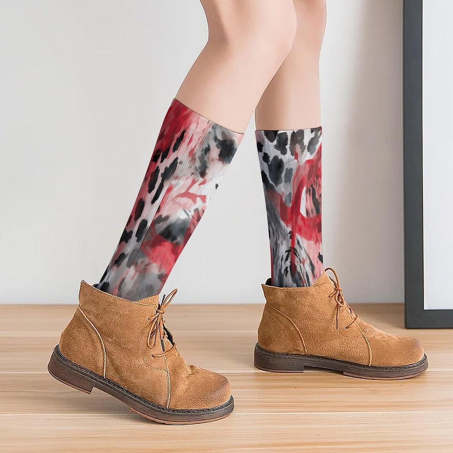 Leopard Print Pattern Crew Socks High Stocking Thermal Socks | Tube Socks-Breathable-Moisture-Soft-wicking for Hospital Pilates Yoga for women men Grippy for office and daily walking
