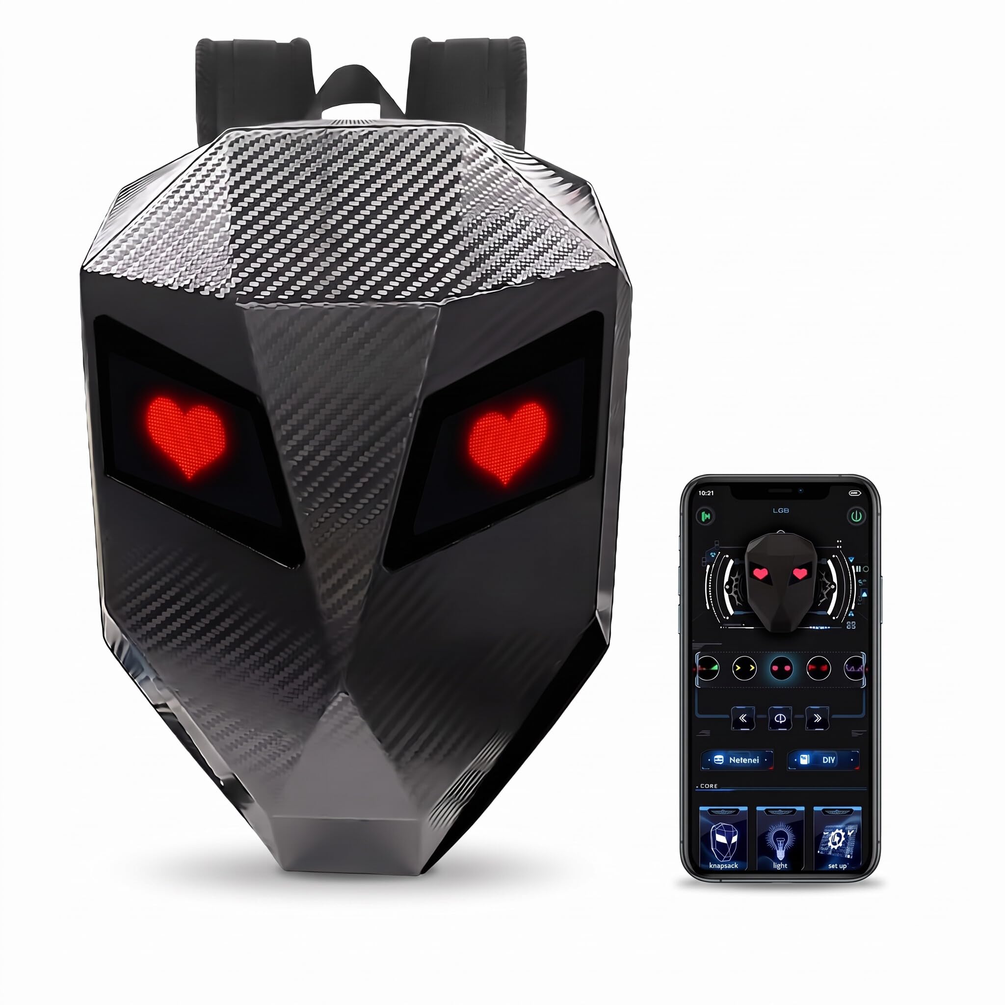 Mochila Moto LED Fibra Carbono - Mochila de Motocicleta Carcasa Dura 3D