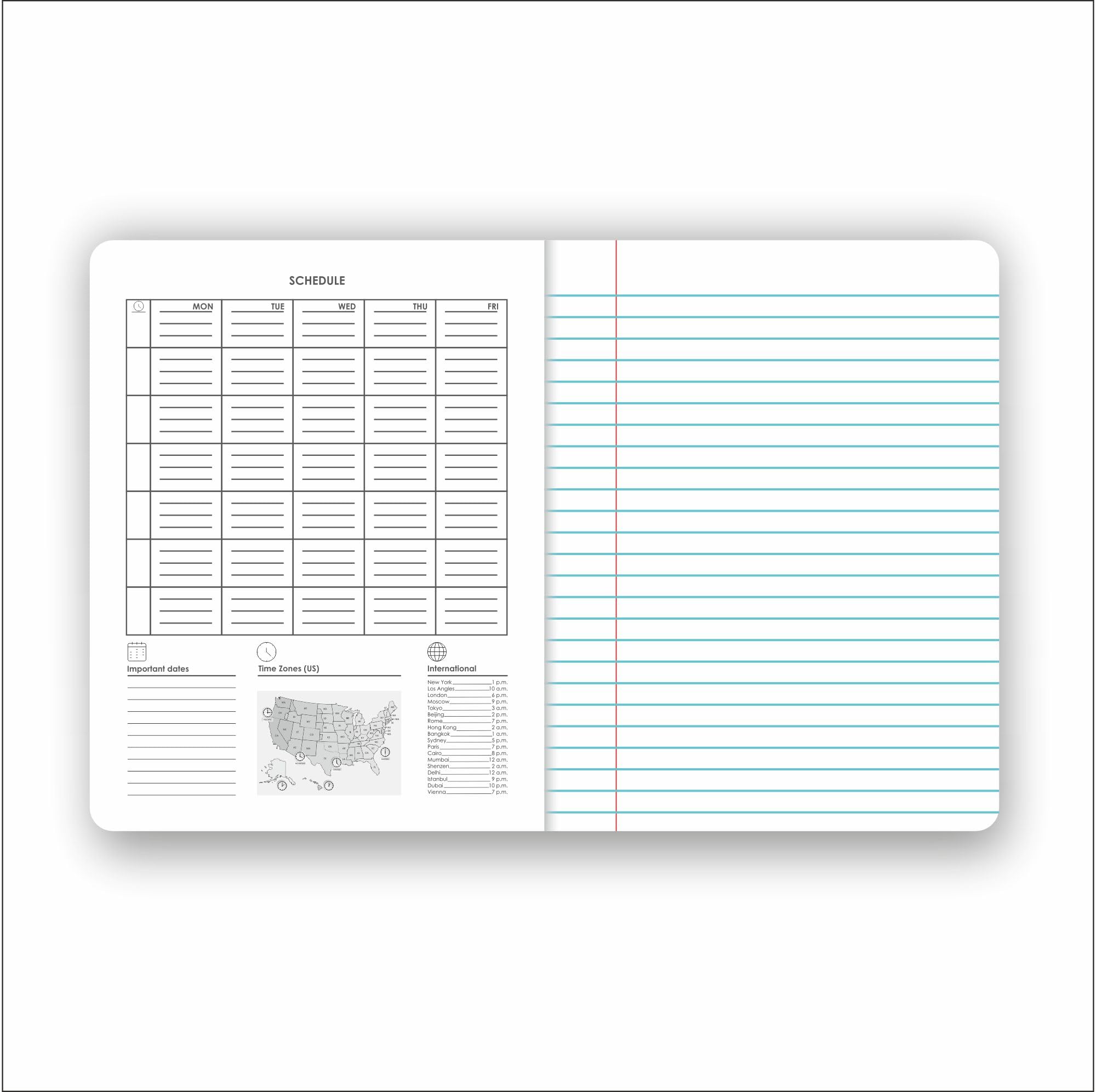 Cahier de composition - 100 feuilles - Ligné large - 24,8 x 19,1 cm - Couverture durable - Utilisation scolaire et bureau - Lot de 4