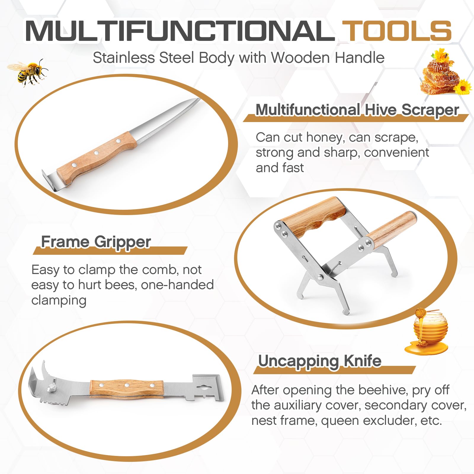 Snapklik.com : 3 Pcs Beekeeping Tools Kit Beehive Tools Include ...