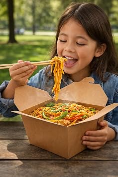 Catergold Takeaway Food Snack Boxes Cardboard Leak Proof Design Kraft Food Boxes Brown 1400ml 49oz Biodegradable No8-50 Pack, 174/153x143/120x-65mm Food Containers 50