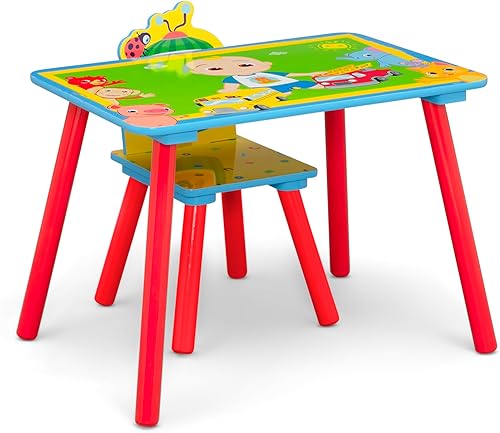 Miniatura 10 de Delta Children - Juego de sala de juegos CoComelon de 3 piezas para niños pequeños, incluye mesa, silla y caja de juguetes, color verde
