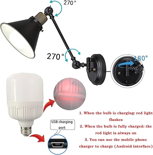 Miniatura 9 de Lámpara de pared funciona con pilas, sin instalación de cableado, sin pilas de alambre, iluminación de pared, con control remoto regulable, para